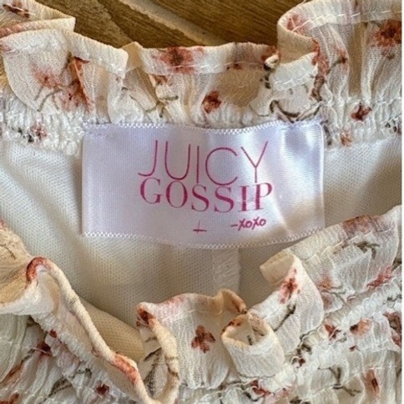 Juicy Gossip Ditsy Floral Ruched Mini Sheer Dress 12 Cottage Coquette Puff - Picture 3 of 7